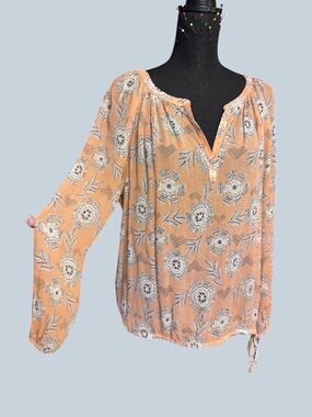 Lucky Brand Peach Floral Print Long-Sleeve Blouse